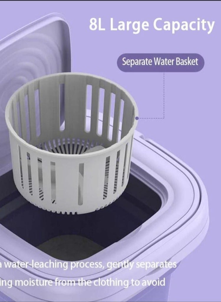 غسالة صغيرة قابلة للطي لملابس الأطفال أو الملابس الداخلية أو الأشياء الصغيرة غسالة توربينية محمولة قابلة للطي مع سلة تصريف للشقة التخييم السفر هدية للأصدقاء أو العائلة 8لتر - Image 2