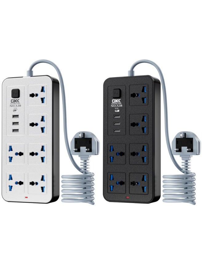 LOKIPA Electrical Extension Strip with 6 Outlets, 3 USB Ports & 1 Type-C Port, 2500W/10A, 2m Heavy-Duty Extension Cord, Surge Protection, Child Safety, Illuminated Switch, White - Image 2