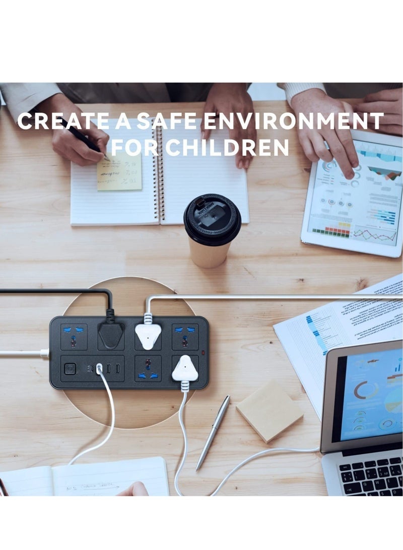 LOKIPA Electrical Extension Strip with 6 Outlets, 3 USB Ports & 1 Type-C Port, 2500W/10A, 2m Heavy-Duty Extension Cord, Surge Protection, Child Safety, Illuminated Switch, White - Image 5