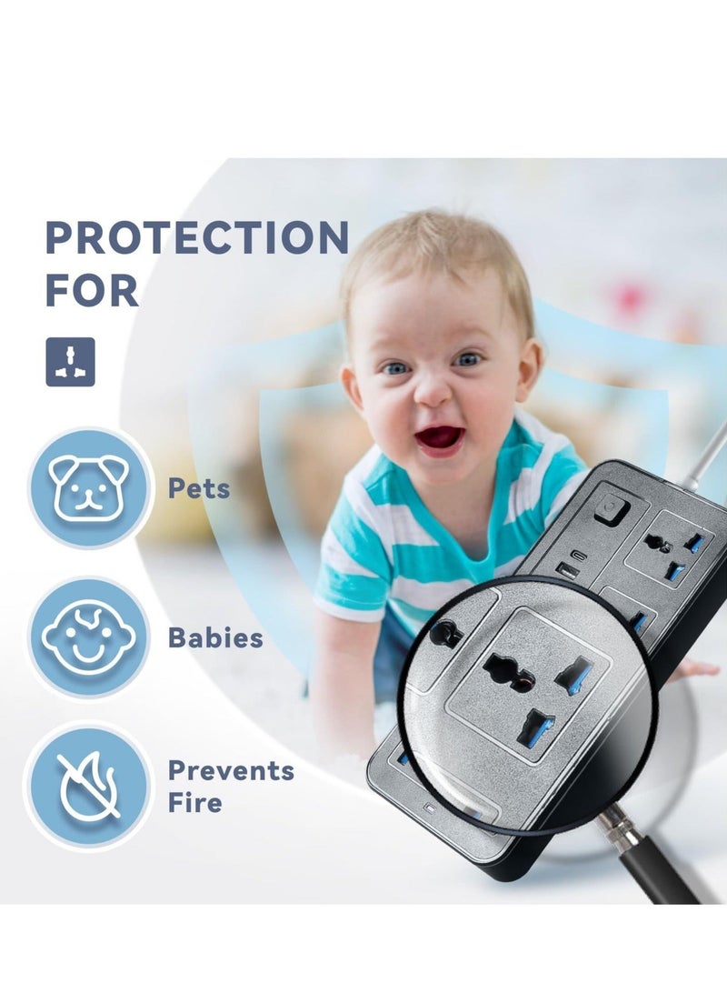 LOKIPA Electrical Extension Strip with 6 Outlets, 3 USB Ports & 1 Type-C Port, 2500W/10A, 2m Heavy-Duty Extension Cord, Surge Protection, Child Safety, Illuminated Switch, White - Image 4