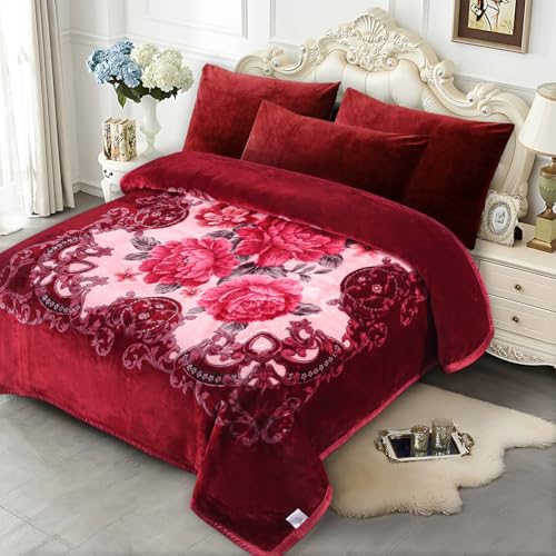 JYK Soft Fleece Bed Blanket Queen Size A&B Pattern Rose/Rose - 520GSM Fuzzy Cozy Luxury Warm Blanket Microfiber, 2 Ply Reversible Room Home Decor Christmas Decorations, 75" x 87 inches, 5 LB - Image 2