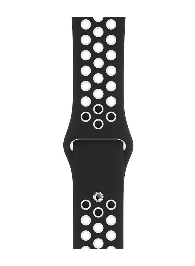 Silicone Sport Watch Band Compatible with Apple Watch 38mm 40mm 41mm, (42mm Series 10 and 11) Series 9 / 8 / 7 / 6 / 5 / 4 / 3 / 2 / 1 & SE | Breathable Ventilated Replacement Strap |  Black and White - Image 2
