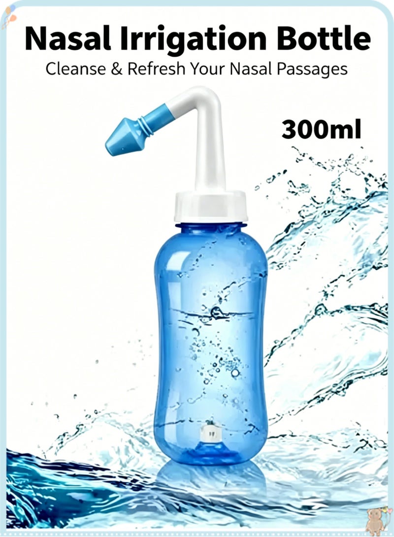 Nasal Wash Bottle 300ml, Neti Pot Sinus Rinse Bottle, Manual Nose Cleaner for Adults & Kids, BPA-Free Nasal Irrigation System with Ergonomic Design, Safe Nose Wash Squeeze Bottle for Sinus Relief, Allergies, Cold & Flu, Portable Nasal Rinse Kit for Daily Nasal Care, Travel-Friendly Nasal Cleanser - Image 1