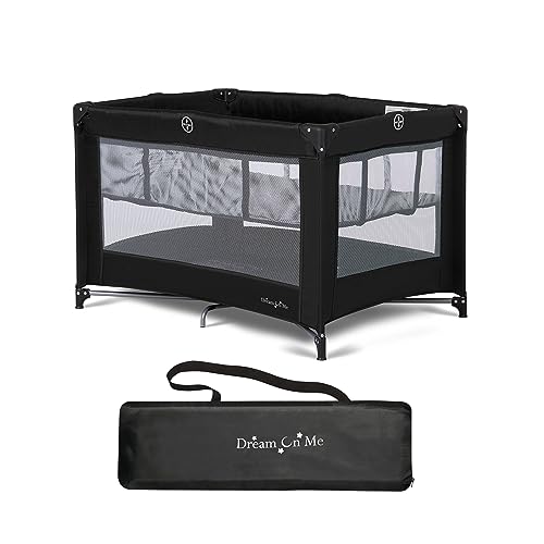 Dream On Me Dream On Me Zazzy Portable Playard with Bassinet in Black Lightweight Packable and Easy Setup Baby Playard with Mattress and Travel Bag 