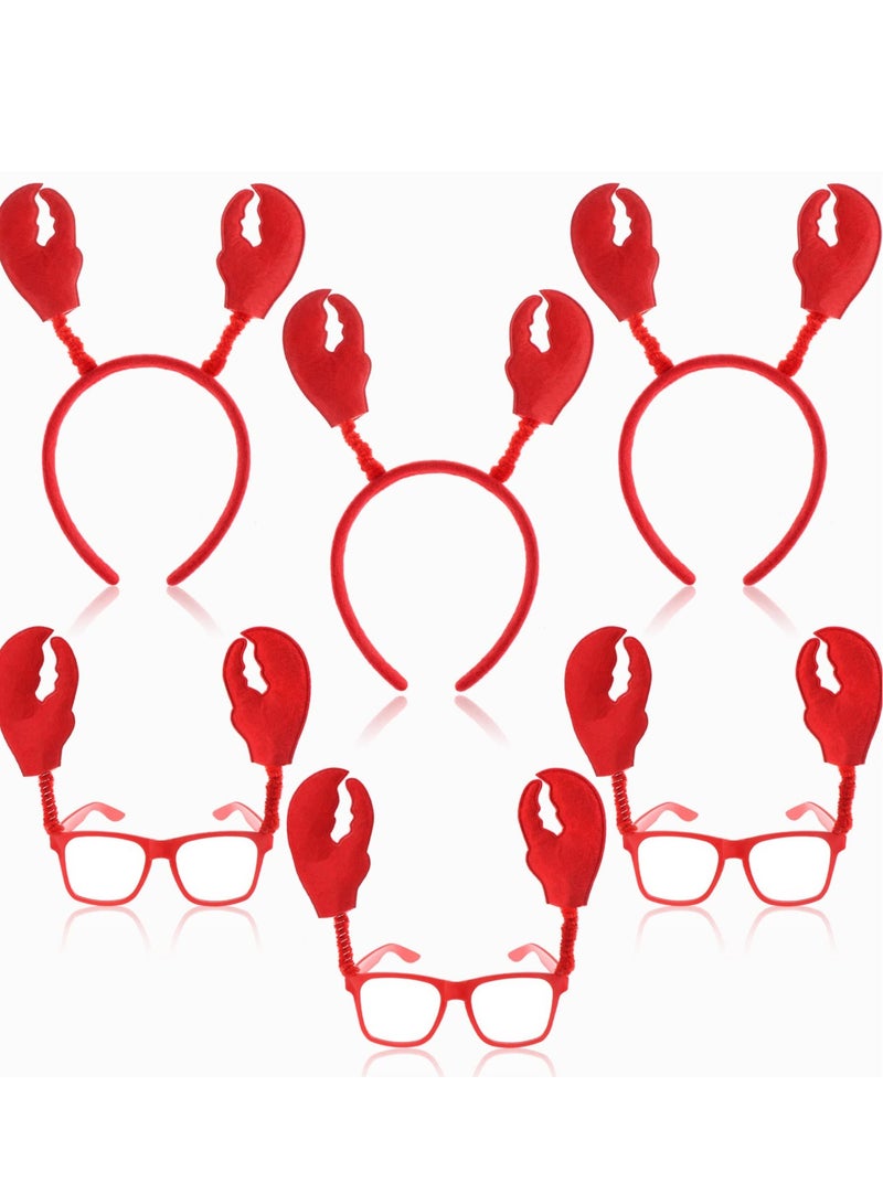 KASTWAVE 6 PCS Lobster Headbands and Eyeglass, Lobster Claws Headband Eyeglasses Red Party Headwear, Suitable for Cosplay Party Costume - Image 1