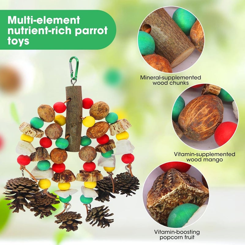 MQUPIN Large Parrot Toys Bird Chewing Toys-Natural Nuts Corn Loofah Wooden Bird Cage Toy for AfricanGrey,Macaws,Conure,Cokatoos,Cockatiel,Amazon Parrots and Other Medium and Small Birds - Image 2