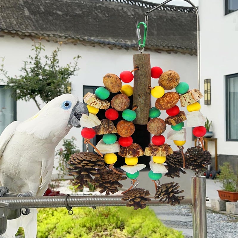 MQUPIN Large Parrot Toys Bird Chewing Toys-Natural Nuts Corn Loofah Wooden Bird Cage Toy for AfricanGrey,Macaws,Conure,Cokatoos,Cockatiel,Amazon Parrots and Other Medium and Small Birds - Image 5