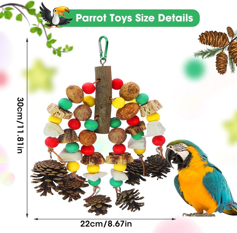 MQUPIN Large Parrot Toys Bird Chewing Toys-Natural Nuts Corn Loofah Wooden Bird Cage Toy for AfricanGrey,Macaws,Conure,Cokatoos,Cockatiel,Amazon Parrots and Other Medium and Small Birds - Image 4