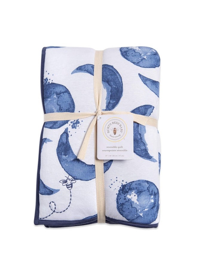 Burt's Bees Baby - Burt's Bees Baby Infant Reversible Quilt Blanket, Jersey Knit, Soft, 100% Organic Cotton Blankets, with 100% Polyester Fill for Warm Padding, Size 37 x 46 Inch - Image 1