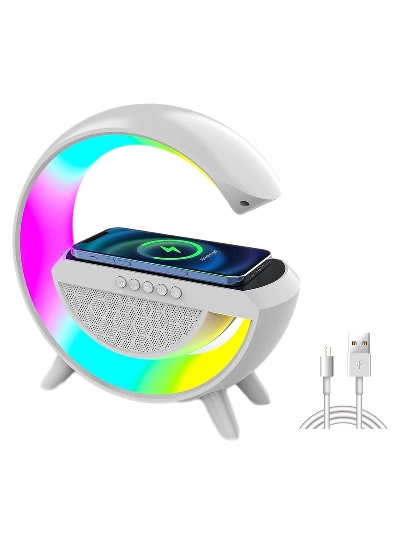 بي تي مصباح مكتبي متعدد الوظائف LED على شكل حرف G شحن لاسلكي سريع ومكبر صوت بلوتوث وراديو - Image 1