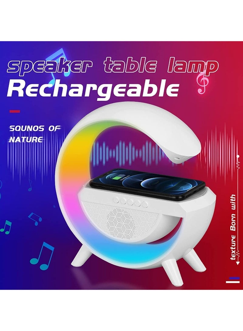 بي تي مصباح مكتبي متعدد الوظائف LED على شكل حرف G شحن لاسلكي سريع ومكبر صوت بلوتوث وراديو - Image 2