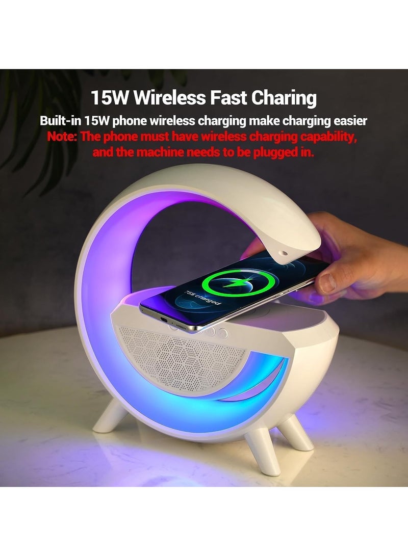 بي تي مصباح مكتبي متعدد الوظائف LED على شكل حرف G شحن لاسلكي سريع ومكبر صوت بلوتوث وراديو - Image 4