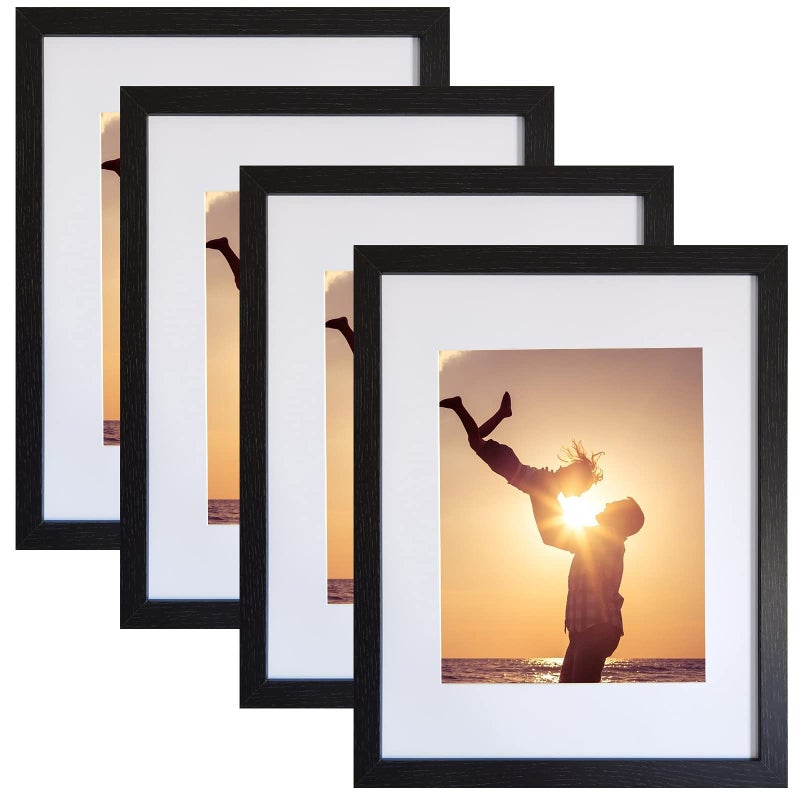 SESEAT Black 11x14 Picture Frames Packs 4  Display Pictures 8x10 with Mat or 11x14 Without Mat Wall Mounting Photo Frame