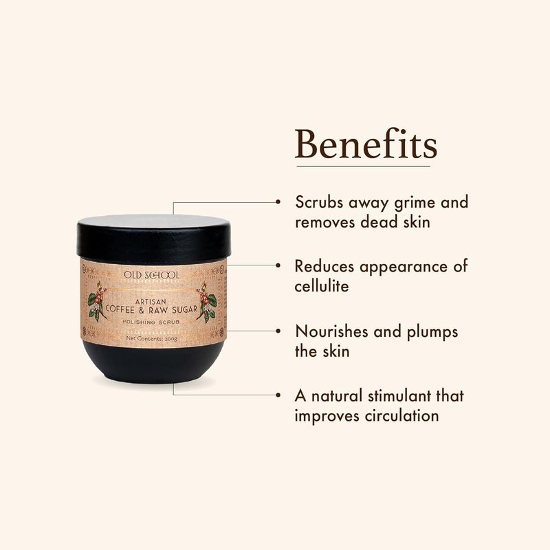 Old School Rituals Artisan Coffee  Raw Sugar Polishing Scrub  Natural Exfoliator for Tan Removal  Radiant Skin  Coffee  Sugar Body Scrub for Smooth Glowing Skin  Body Polisher for All Skin Types  200g - Image 3