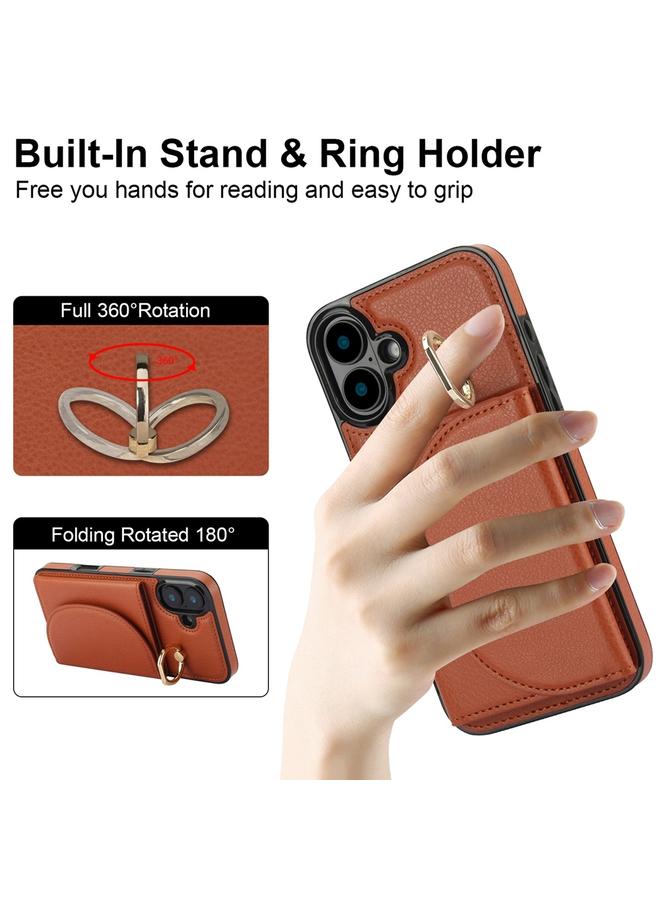 S-TOP Case For iPhone 16 YM007 Ring Holder Card Bag Skin Feel Phone Case - Image 4