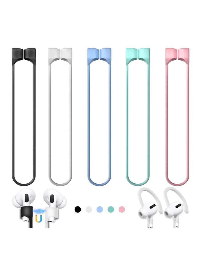 SYOSI 6 Pack Ultra Strong Magnetic Airpods Straps Anti Lost Cord Silicone Sports Lanyard and Ear Hook for AirPods 1 2 Pro 3rd and Pro 2 1 Pair EarHook And 5 Straps  - Image 1