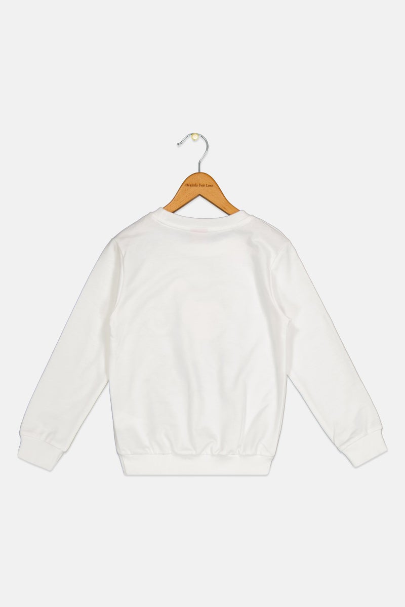 Barbie سويت شيرت طويل الأكمام للبنات، مطبوع برسومات، أبيض - Image 3