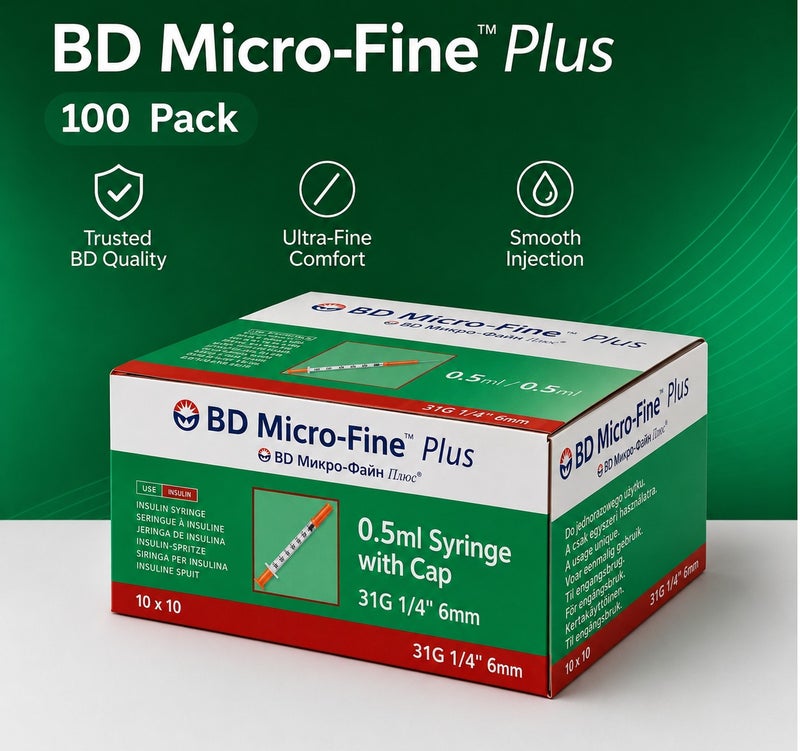 BD Micro-Fine Plus Insulin Syringes 0.5ml 31G x 6mm 1/4 100 Pc - Image 1