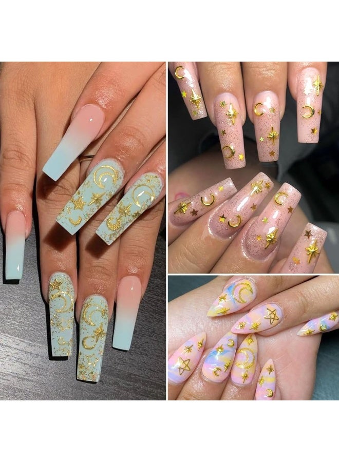 3D Alloy Nail Art Studs Nail Charms, Mixed Styles Gold Star Moon Hollow Star Metallic Nail Rivets Jewelry for Acrylic Nail Supplies DIY Crafts Manicure Decoration Accessories - Image 3