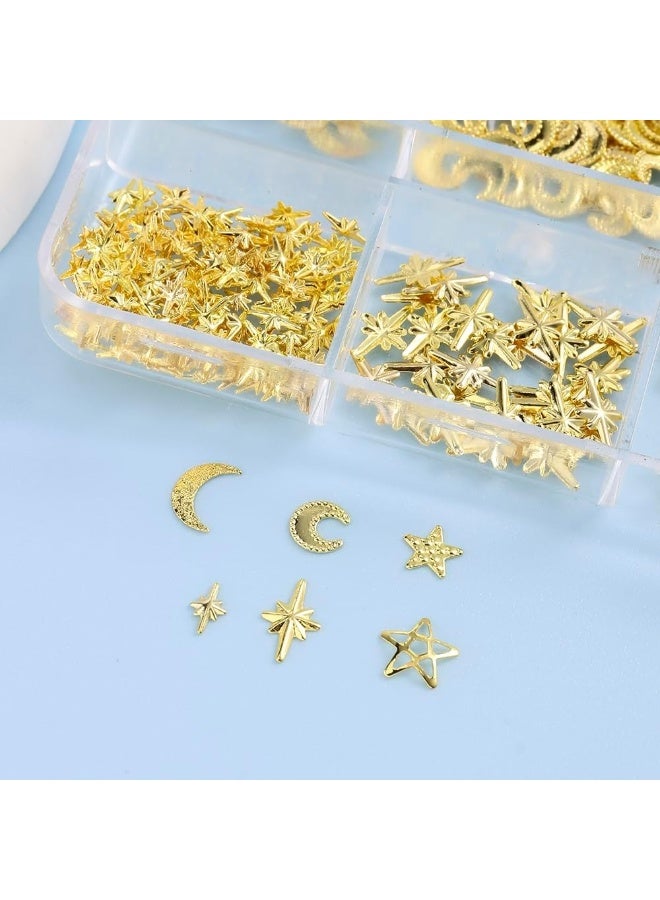 3D Alloy Nail Art Studs Nail Charms, Mixed Styles Gold Star Moon Hollow Star Metallic Nail Rivets Jewelry for Acrylic Nail Supplies DIY Crafts Manicure Decoration Accessories - Image 5