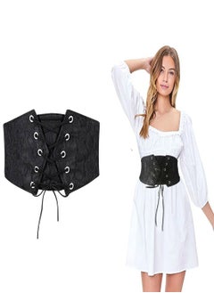 SYOSI Black Corset Belt for Women Vintage Lace Tied Waspie Corset Belt  Elastic Waist Decoration for Dress Skirt Shirt Holiday Out Door Party Versatile Dress Belt Curve Women Shaper Training (M)  - Image 1