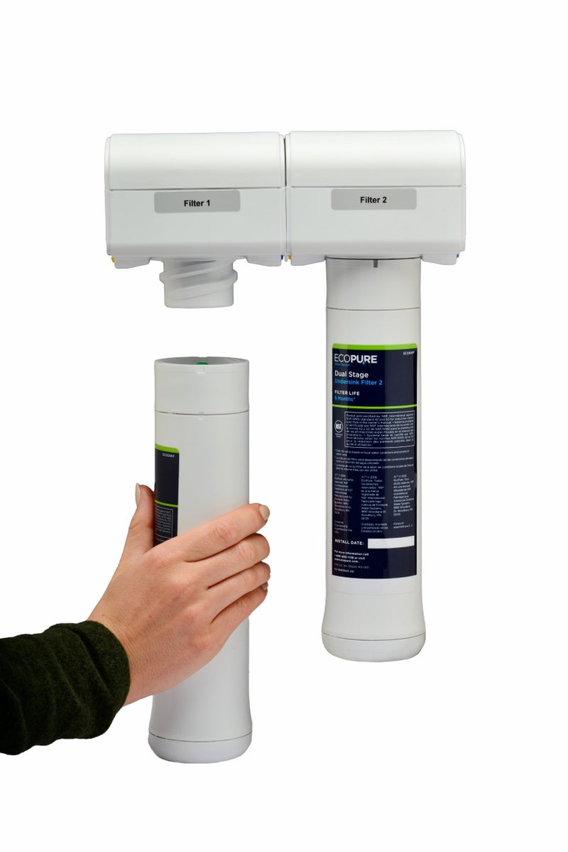 EcoPure ECOP20 2 Stage Under Sink Water Filter System – NSF-Certified to Reduce 58 Contaminants – Clean Drinking Water – Easy Filter Changes – Includes Chrome Faucet & Filters - Image 4