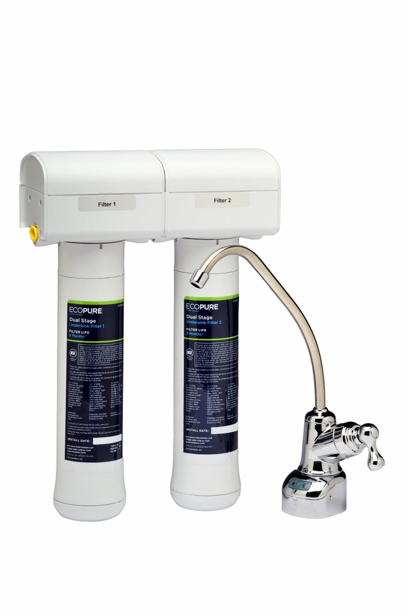 EcoPure ECOP20 2 Stage Under Sink Water Filter System – NSF-Certified to Reduce 58 Contaminants – Clean Drinking Water – Easy Filter Changes – Includes Chrome Faucet & Filters - Image 5