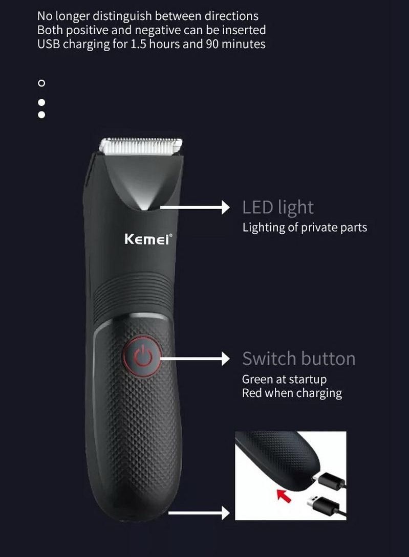 kemel Hair Trimmer Professional Body Hair Remover KM-1838 for Men and Women Waterproof Charge for 1.5 Hours Use for 90 Mins with LED Light - Image 3