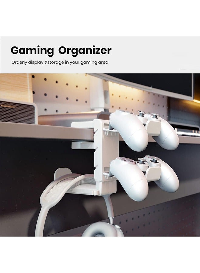 Hihonor 3-in-1 PC Gaming Headset Controller Holder - Headphone Stand /Adjustable Clamp 2 Controller Holder Rotating Arm Cable Organizer, Universal PC Gaming Accessory Controller Headset Stand-White  - Image 2