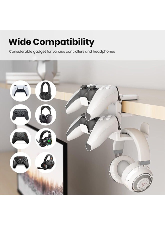 Hihonor 3-in-1 PC Gaming Headset Controller Holder - Headphone Stand /Adjustable Clamp 2 Controller Holder Rotating Arm Cable Organizer, Universal PC Gaming Accessory Controller Headset Stand-White  - Image 3