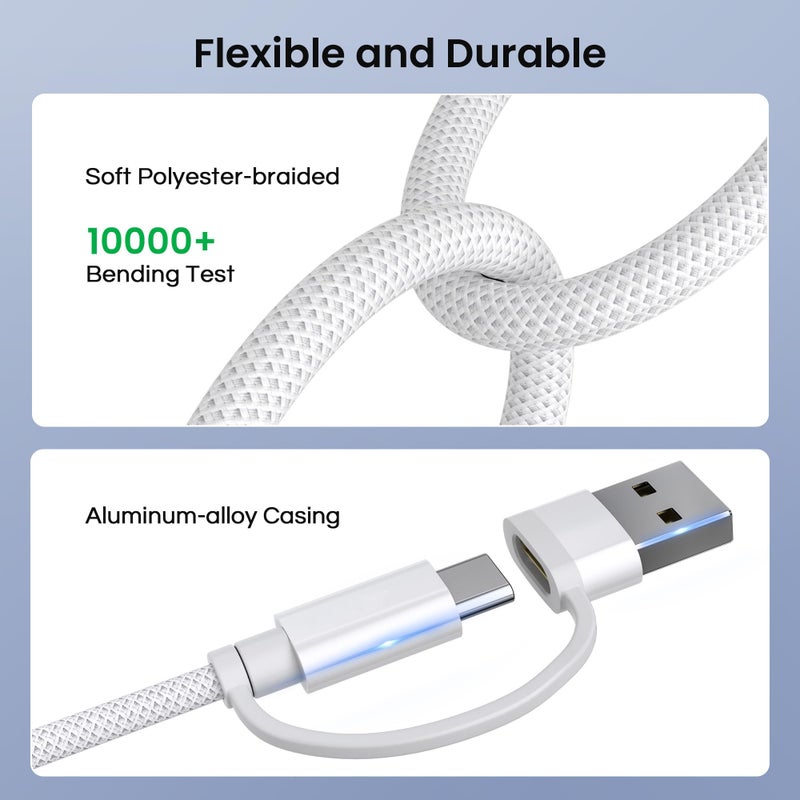 Basesailor for iPhone 17 Air 16 Charging Cable,4 in 1 USB C Cable 3.3ft,iPad 8th 9th Mini 7th Air 5th Pro 10th Generation Charger,60W Fast Charging Multi Charger Cord with USB Converter/iOS/Type C,S25 - Image 5