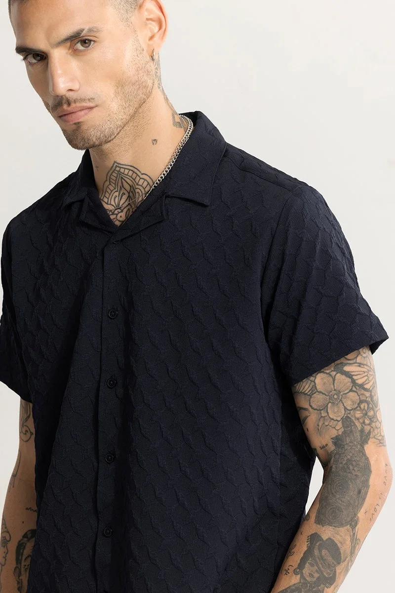 SNITCH Cross Diamond Textured Navy Shirt