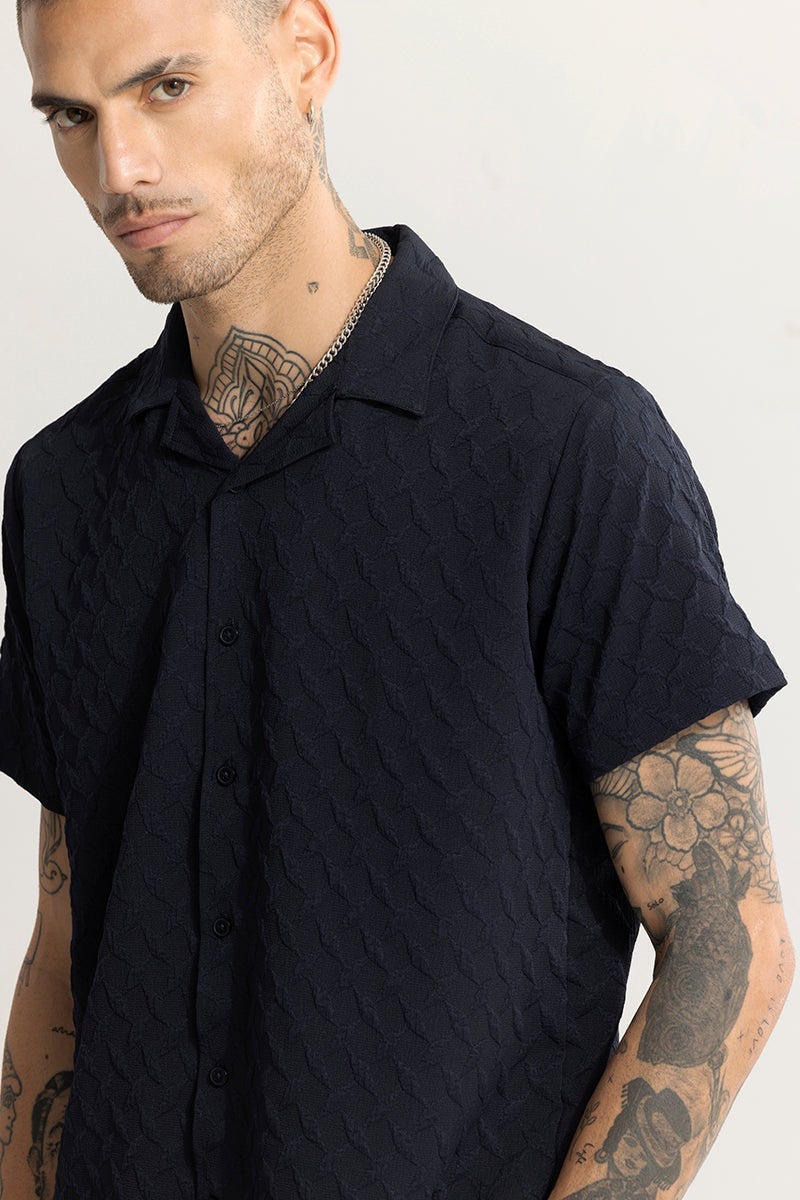 SNITCH Cross Diamond Textured Navy Shirt - Image 1