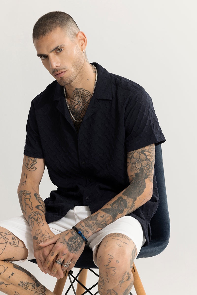SNITCH Cross Diamond Textured Navy Shirt - Image 3