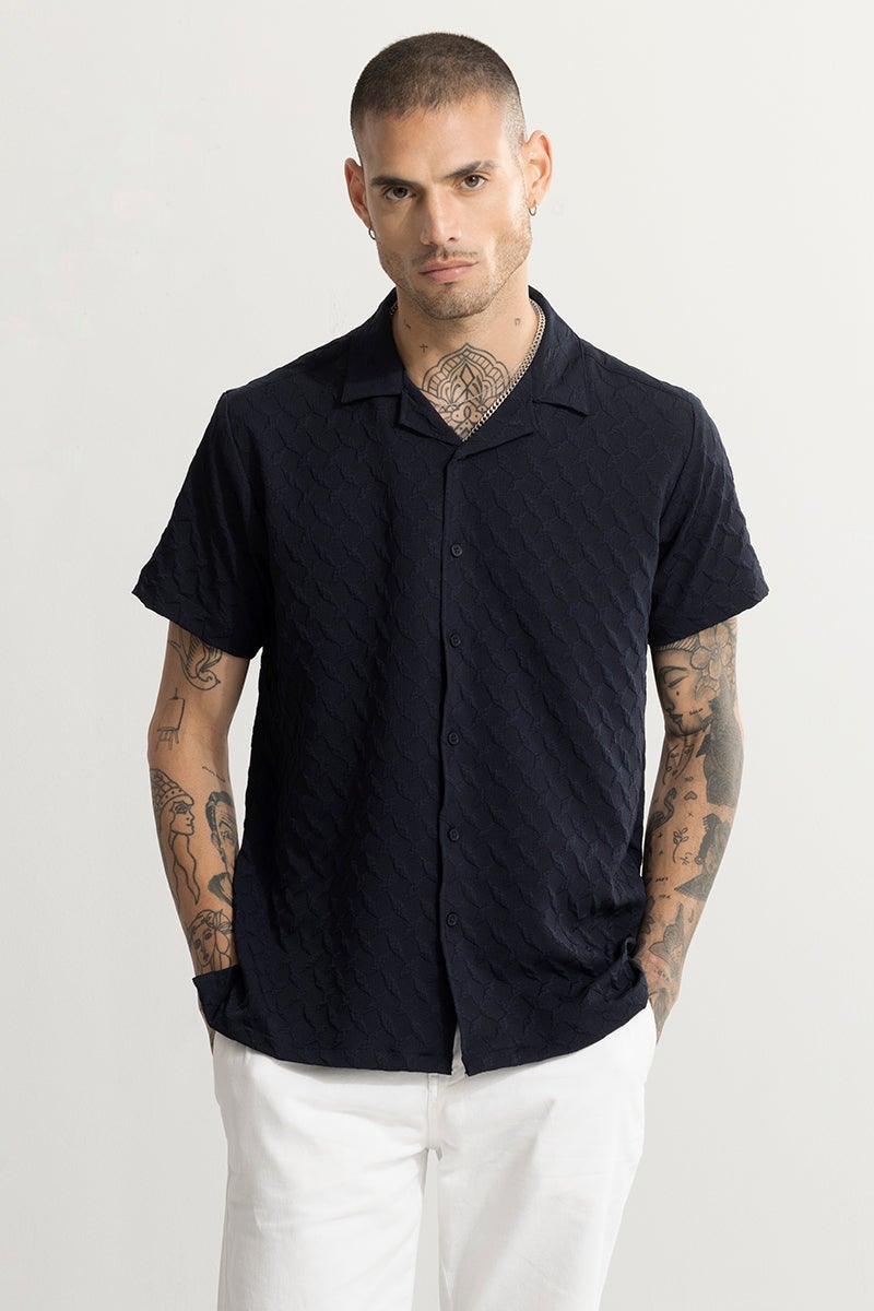 SNITCH Cross Diamond Textured Navy Shirt - Image 4