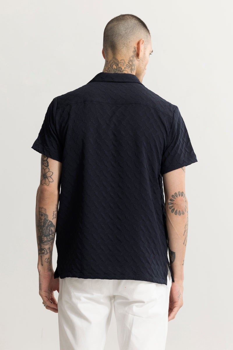 SNITCH Cross Diamond Textured Navy Shirt - Image 5