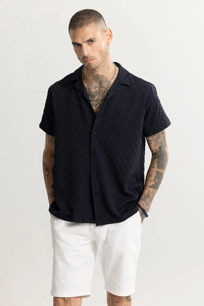 SNITCH Cross Diamond Textured Navy Shirt