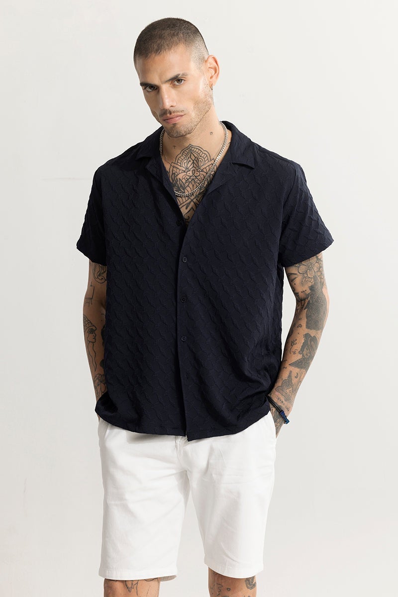 SNITCH Cross Diamond Textured Navy Shirt - Image 2