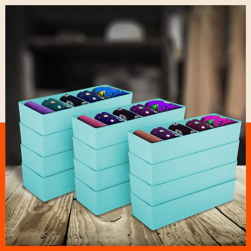 Bathla DORI (Set of 12) Multi-purpose Stackable Drawer Storage Organiser | Organise Socks, Innerwear, Tie, Handkerchief, Jewellery, Stationary, Belt etc.| Jade | 5 Grids – Stomo - Image 1