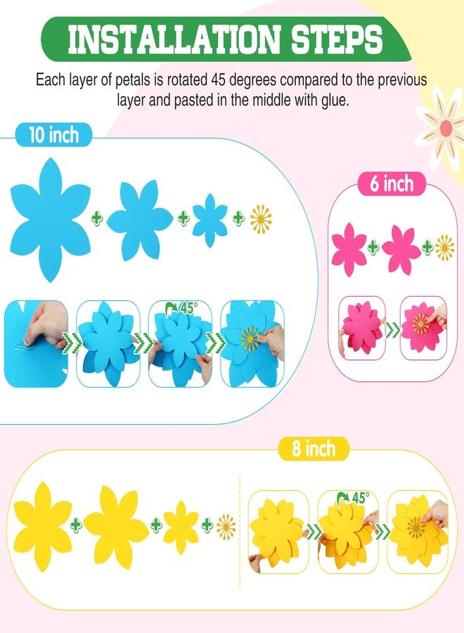MotiMind 18 Pcs Paper Flowers Decor for Wall DIY Flower Bulletin Board 3D Spring Fiesta Mexican Paper Floral Decoration for Photo Backdrop Classroom Back to School Party(Lotus-Shaped,Rainbow) - Image 3
