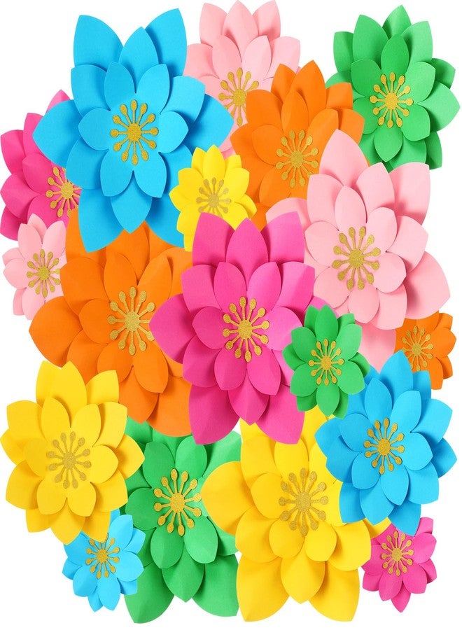 MotiMind 18 Pcs Paper Flowers Decor for Wall DIY Flower Bulletin Board 3D Spring Fiesta Mexican Paper Floral Decoration for Photo Backdrop Classroom Back to School Party(Lotus-Shaped,Rainbow) - Image 1