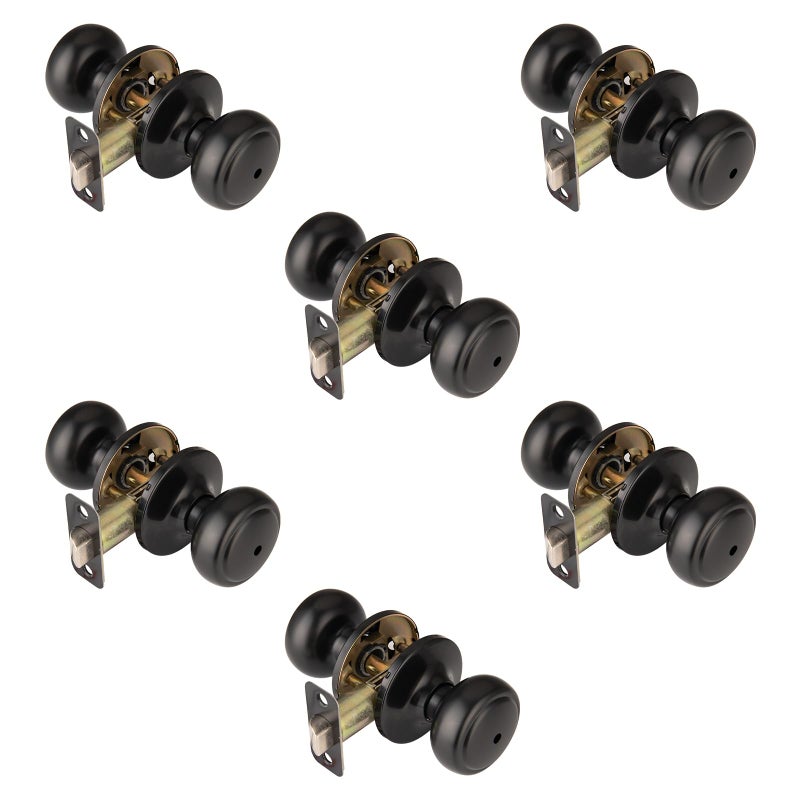 Ncsen 6-Pack Matte Black Door Knobs Interior Door Knob With Lock Coastal Style Door Knob For Privacy And Bedroom (Bath Or Privacy) - Image 1