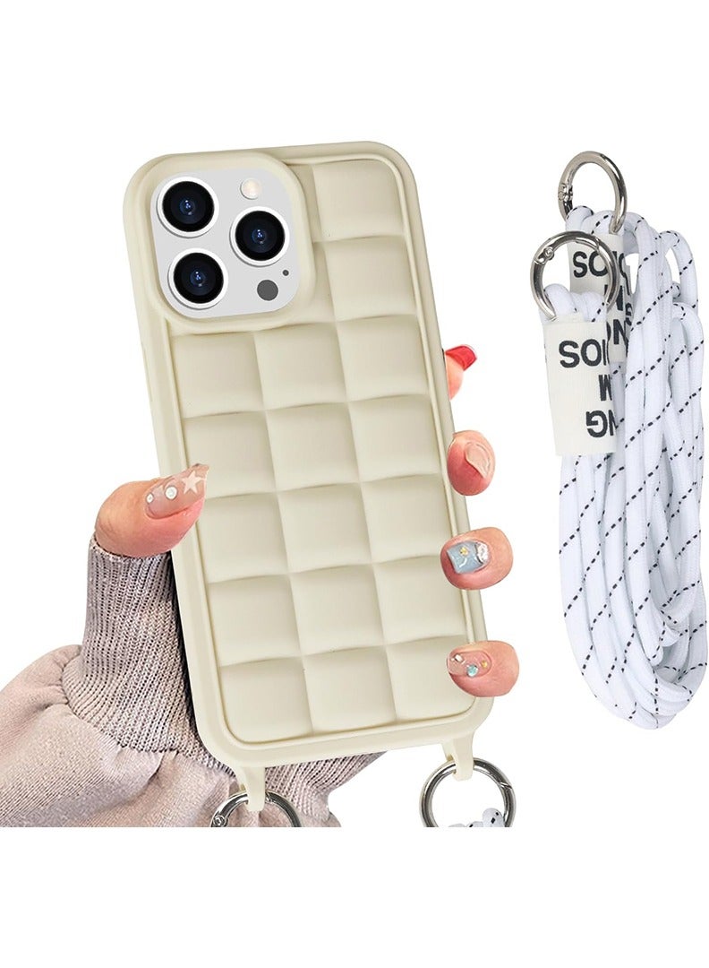 Theodor Crossbody Cute Lanyard Strap Case For iPhone 15 Pro Max Necklace Cord Candy Silicone Soft Cover Off White  - Image 1