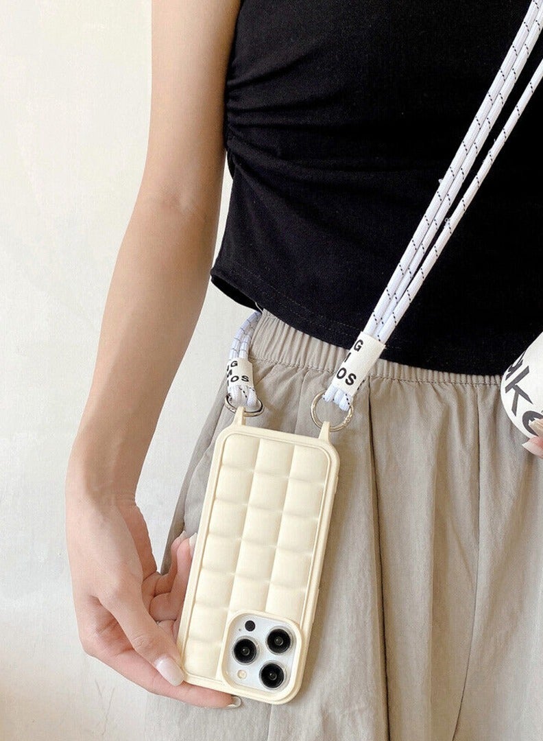 Theodor Crossbody Cute Lanyard Strap Case For iPhone 15 Pro Max Necklace Cord Candy Silicone Soft Cover Off White  - Image 2