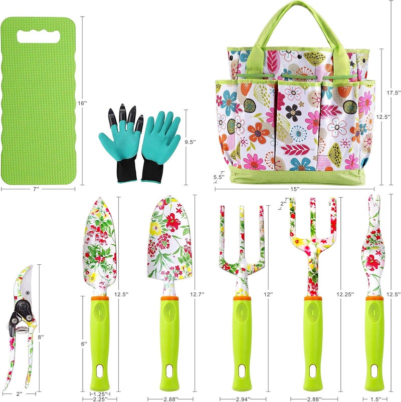 NAYE Garden Tool Set,Cute Gardening Gifts for Women,Birthday Gifts for Mom,Heavy Duty Tool Kit with Gloves,Garden Tote,Kneeling Pad,Hand Pruner,Trowel,Hand Rake,Weeder,Fork,Transplanter,Multicolor - Image 4