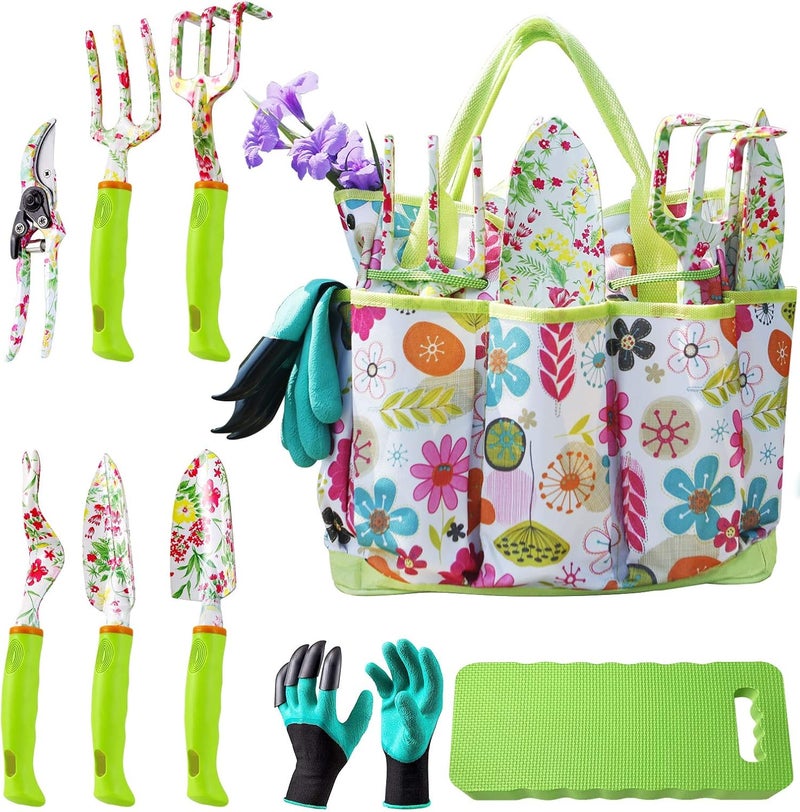 NAYE Garden Tool Set,Cute Gardening Gifts for Women,Birthday Gifts for Mom,Heavy Duty Tool Kit with Gloves,Garden Tote,Kneeling Pad,Hand Pruner,Trowel,Hand Rake,Weeder,Fork,Transplanter,Multicolor - Image 1