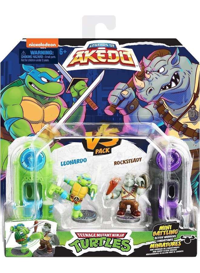 Akedo Legends of Teenage Mutant Ninja Turtles Mini Battling Warriors Versus Pack - Leonardo Vs Rocksteady - Image 2