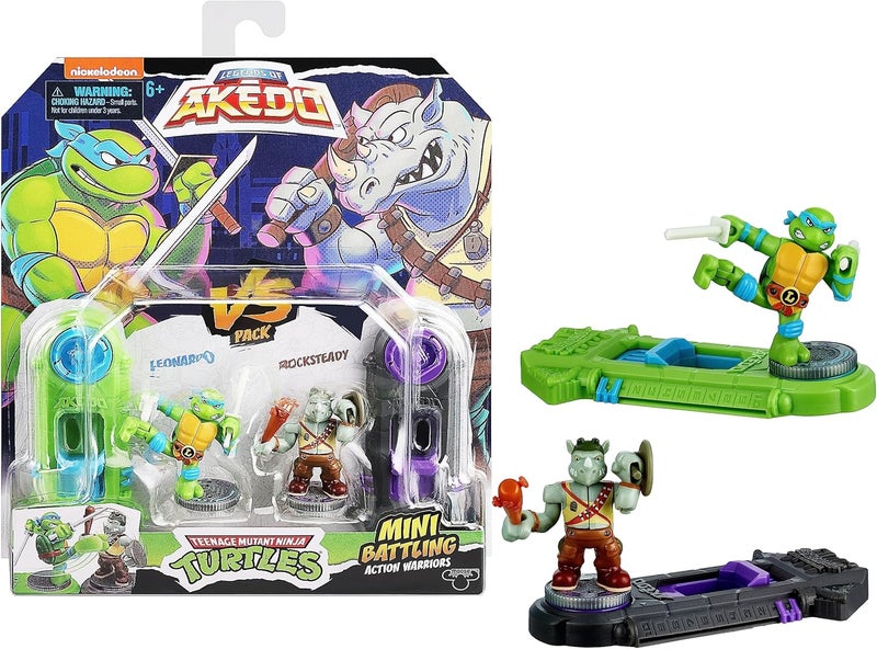 Akedo Legends of Teenage Mutant Ninja Turtles Mini Battling Warriors Versus Pack - Leonardo Vs Rocksteady - Image 1