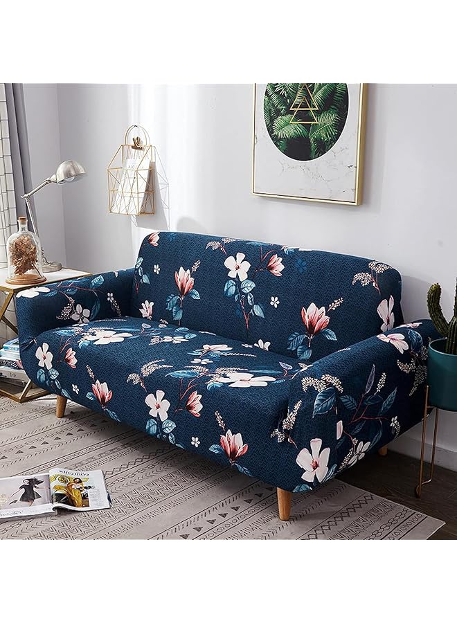 The Bros Universal Sofa Cover Big Elasticity Cover for Couch Flexible Stretch Sofa Slipcover Floral Prints (Triple Seater, 185230cm Dark Blue Lotus)  - Image 1