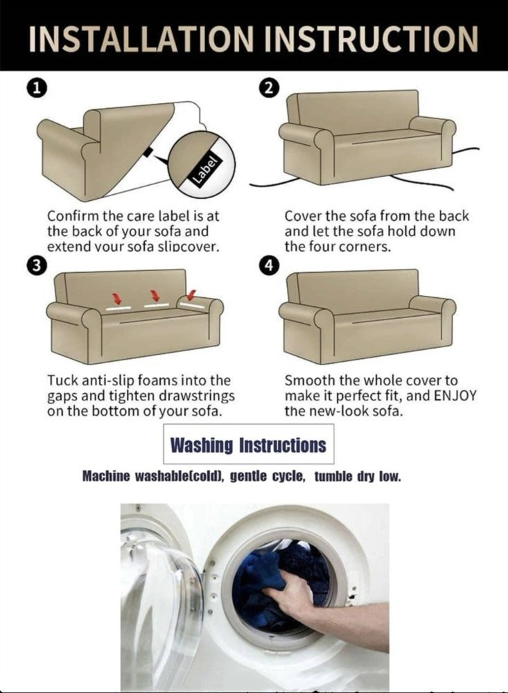 Kutis 3-Seater Wrinkle-Free Full Coverage Stretchable Sofa Slipcover Beige 185-230 cm  - Image 4
